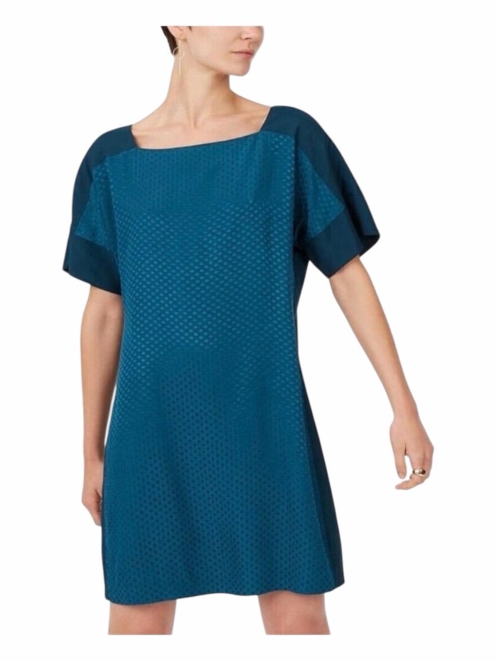 NWT! Club Monaco Teal ARCHMAND Tonal Dot Shift Dress. Size 8.